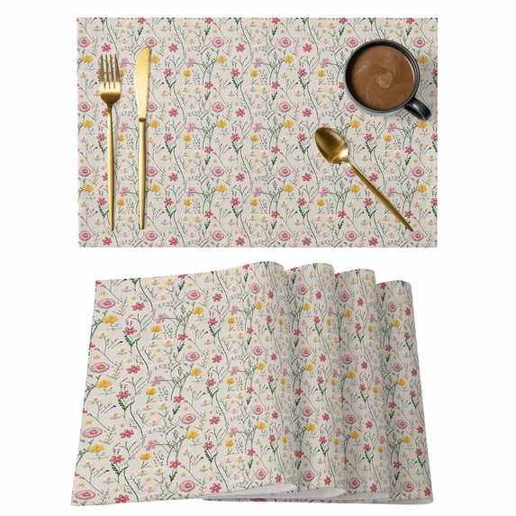 Placemat Set of 6 Wildflower Placemats for Dining Table Vintage Floral Leaves Washable Table Mats for Kitchen and Party Decor Indoor & Outdoor Use