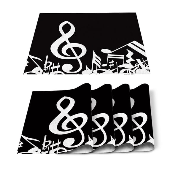 Placemat Table Mat Tab Music Note Black White Printed For Tables Linen Cotton Kitchen Dining Pads Placemats Set