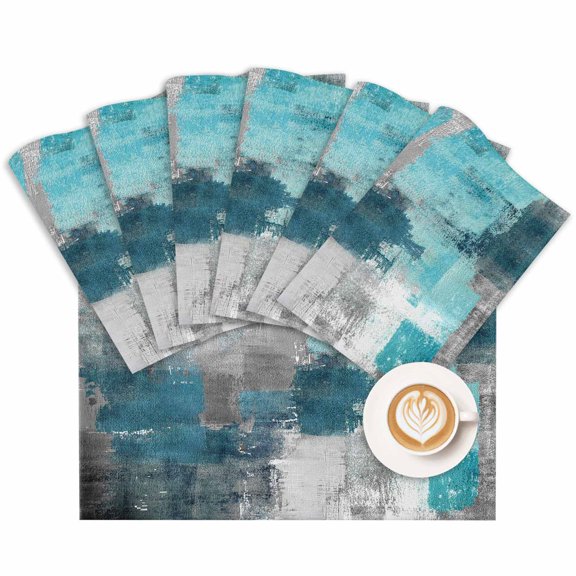 Placemat Teal Gray Block Placemats for Dining Table Abstract Art Washable Table Mats for Party Kitchen Dining Decoration
