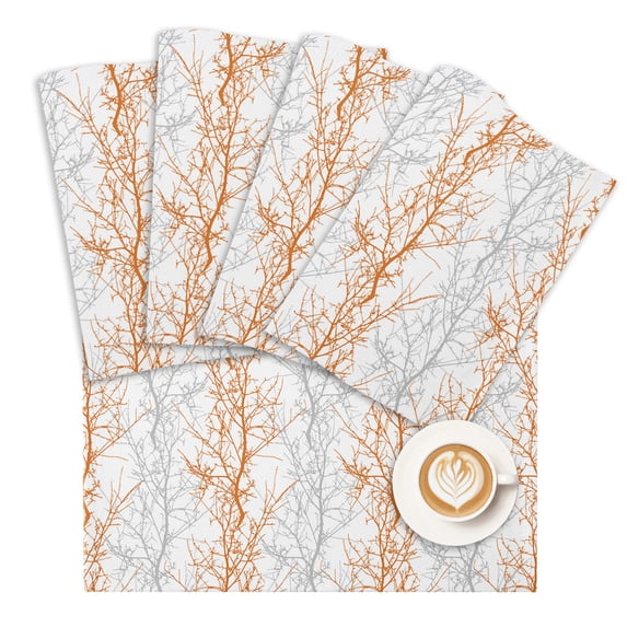 Placemat Tree Branch Placemats for Dining Table Botanical Orange Grey Washable Table Mats for Party Kitchen Dining Decoration