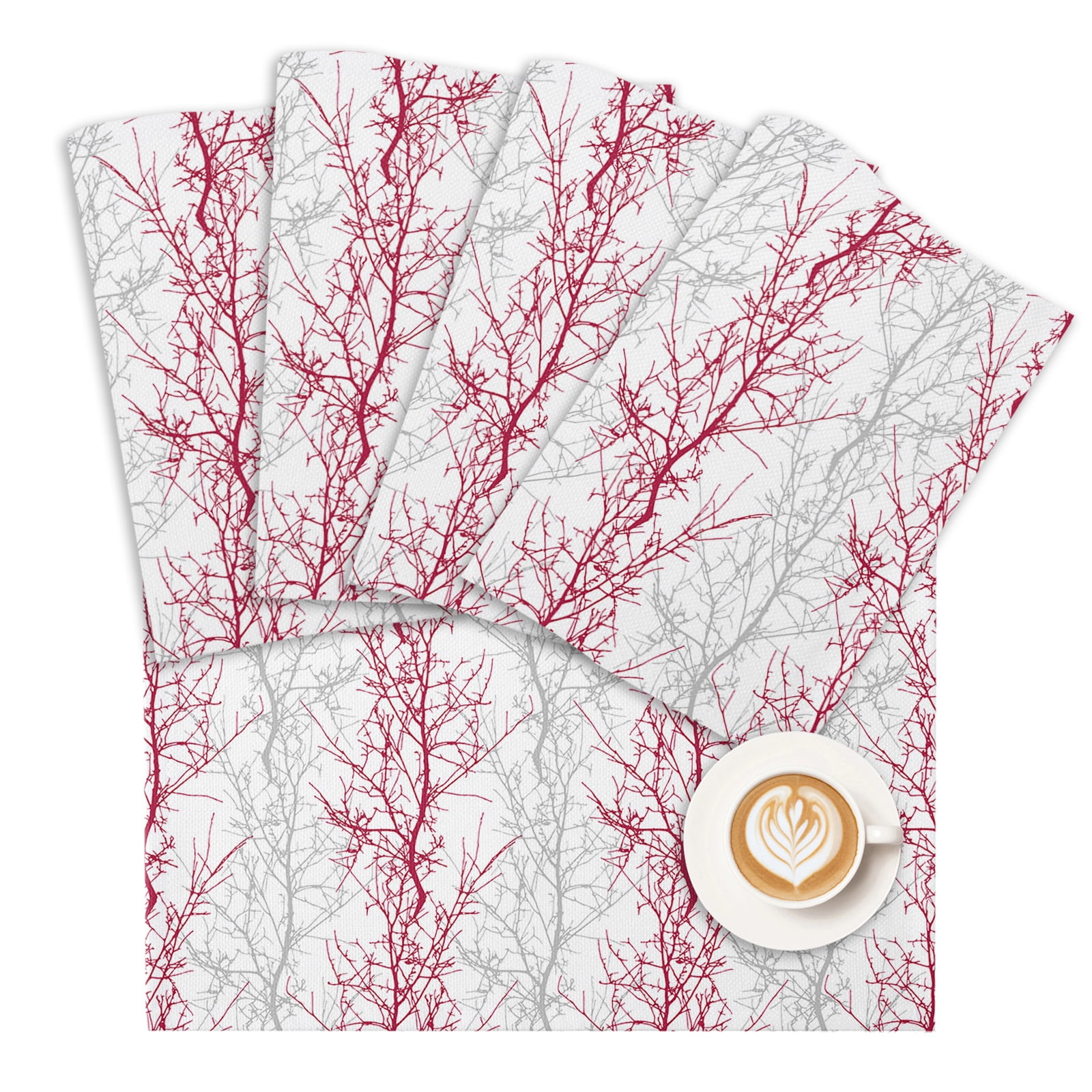 Placemat Tree Branch Placemats for Dining Table Red Grey Washable Table ...