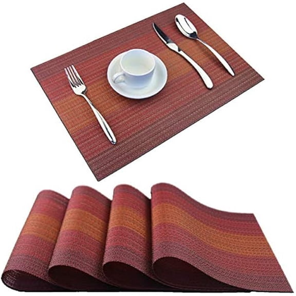 Placemat,Washable Woven Non-Slip Insulation Durable Placemat Vinyl Table Mat Set of 4 (Scarlet Red) Placemat Washable Woven Non Slip Insulation Durable Vinyl Table Mat Set Scarlet Red Material Us