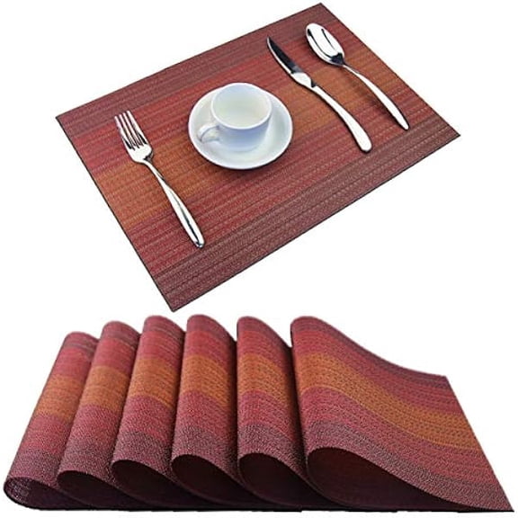 Placemat,Washable Woven Non-Slip Insulation Durable Placemat Vinyl Table Mat Set of 6 (Scarlet Red) Placemat Washable Woven Non Slip Insulation Durable Vinyl Table Mat Set Scarlet Red Material Us