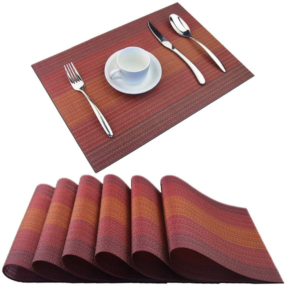 Placemat,Washable Woven Non-Slip Insulation Durable Placemat Vinyl Table Mat Set of 6 (Scarlet Red)