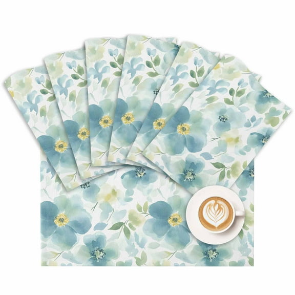 Placemat Watercolor Blue Green Flowers Placemats for Dining Table Wildflowers Leaf Washable Table Mats for Party Kitchen Dining Decoration
