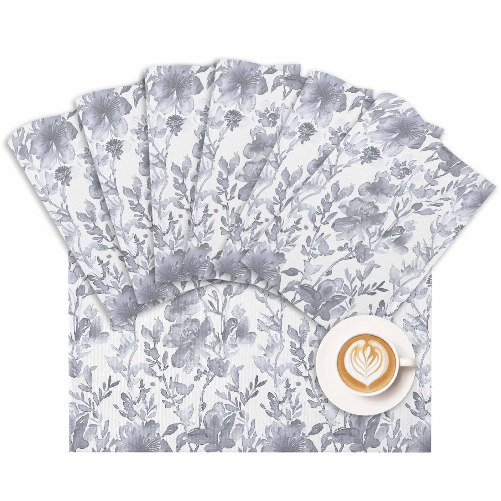 Placemat Watercolor Flower Placemats for Dining Table Gray Floral Plant Washable Table Mats for Party Kitchen Dining Decoration