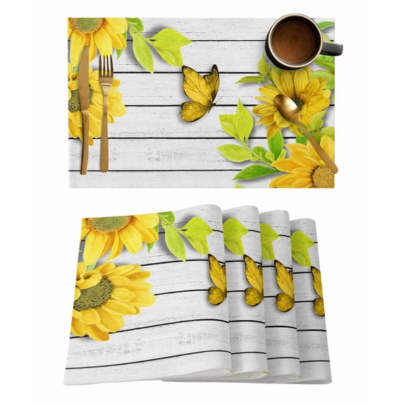Placemat Woodboard Butterfly Plant Sunflower Flower Kitchen Dining Table r Accessories 4/6pcs Heat Resistant Tableware Mat