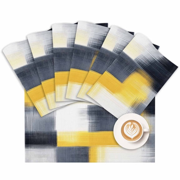 Placemat Yellow Black Block Placemats for Dining Table Retro Art Washable Table Mats for Party Kitchen Dining Decoration