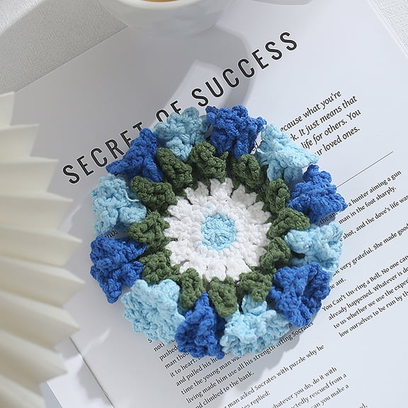 Placemat for Table 3D Flower Handmade Floral of the Valley Unique Drink Mat for Home Tabletop Display,12cmX12cm,Blue