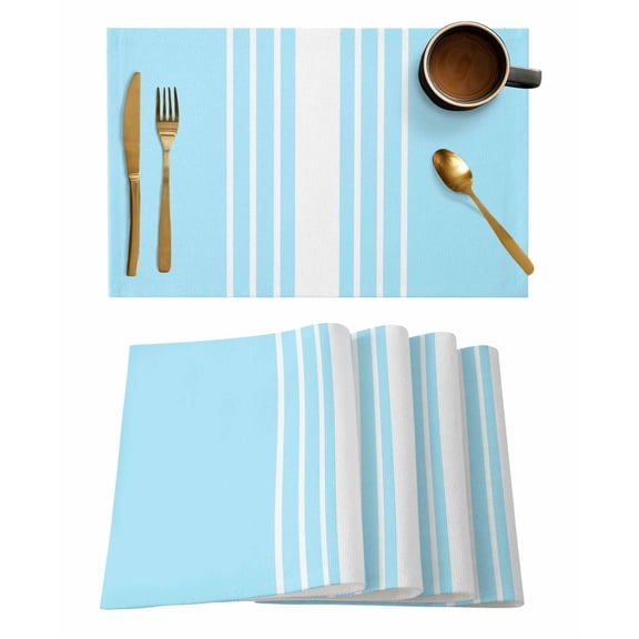 Placemats 1 Pack, Aqua White Stripe Woven Placemat, Linen Place Mats for Kitchen/Dining Tables, Modern Rustic Vertical Striped Washable Table Mats for Party