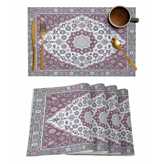 Placemats 1 Pack, Aztec Boho Woven Placemat, Linen Place Mats for Kitchen/Dining Tables, Purple Gray Southwest Ethnic Tribal Abstract Washable Table Mats for Party