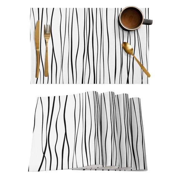 Placemats 1 Pack, Black Woven Placemat, Linen Place Mats for Kitchen/Dining Tables, Abstract Lines Gradient Minimalist Modern Texture Washable Table Mats for Party