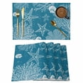 thumbnail image 1 of Placemats 1 Pack, Blue Coastal Woven Placemat, Linen Place Mats for Kitchen/Dining Tables, Starfish Coral Summer Beach Ocean Washable Table Mats for Party, 1 of 8