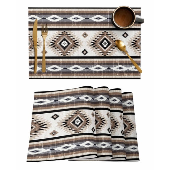 Placemats 1 Pack, Brown Boho Woven Placemat, Linen Place Mats for Kitchen/Dining Tables, Southwestern Ethnic Aztec Retro Geometric Washable Table Mats for Party