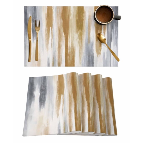 Placemats 1 Pack, Brown Gray Woven Placemat, Linen Place Mats for Kitchen/Dining Tables, Vintage Abstract White Ombre Texture Washable Table Mats for Party