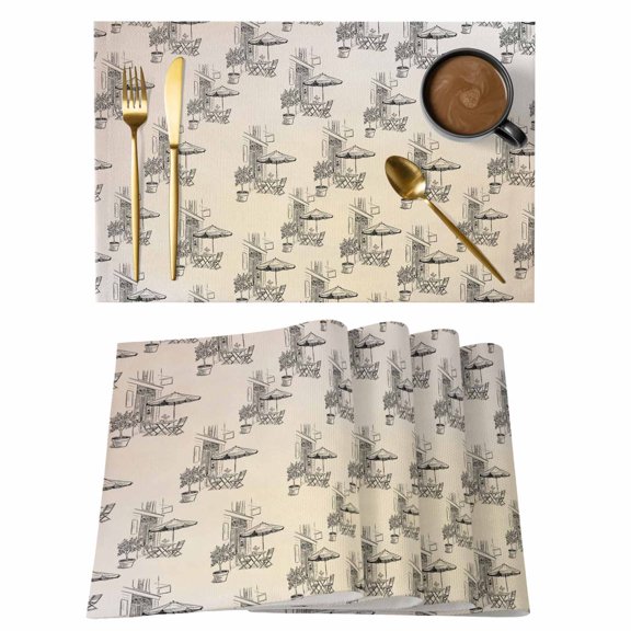 Placemats 1 Pack, Coffee Kiosk Woven Placemat, Linen Place Mats for Kitchen/Dining Tables, Retro Leisure Coffee Time Farmhouse Beige Washable Table Mats for Party