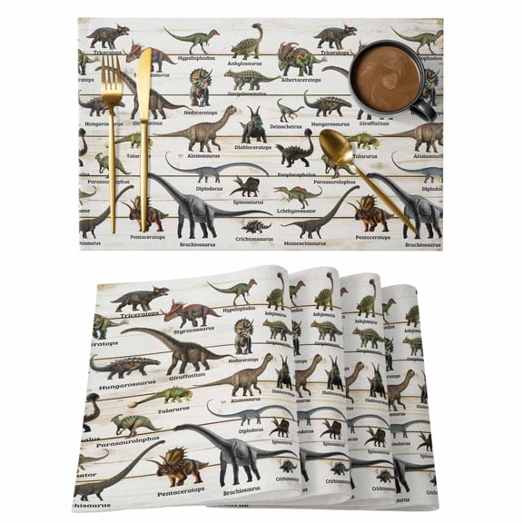 Placemats 1 Pack, Dinosaurs Woven Placemat, Linen Place Mats for Kitchen/Dining Tables, Natural Primitive Wild Animals Wood Grain Washable Table Mats for Party