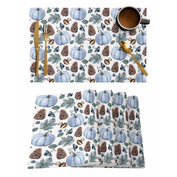 Placemats 1 Pack, Fall Pumpkins Woven Placemat, Linen Place Mats for Kitchen/Dining Tables, Thanksgiving Maple Country Mushrooms Washable Table Mats for Party