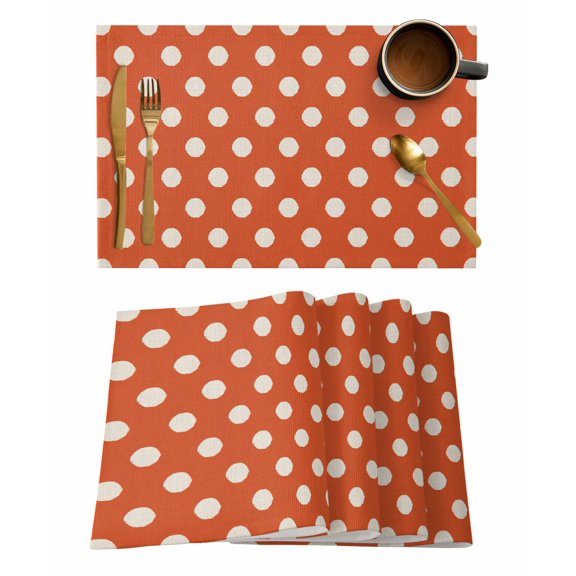 Placemats 1 Pack, Fall Wave Point Woven Placemat, Linen Place Mats for Kitchen/Dining Tables, Modern Minimalist Geometric Orange Washable Table Mats for Party