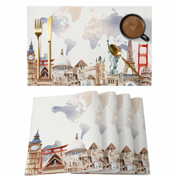 Placemats 1 Pack, Gray Beige Map Woven Placemat, Linen Place Mats for Kitchen/Dining Tables, Funny Abstract Cloud Illustration Art Washable Table Mats for Party