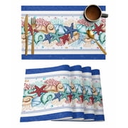 Placemats 1 Pack, Navy Starfish Summer Woven Placemat, Linen Place Mats for Kitchen/Dining Tables, Ocean Conch Coral Coastal Shell Washable Table Mats for Party