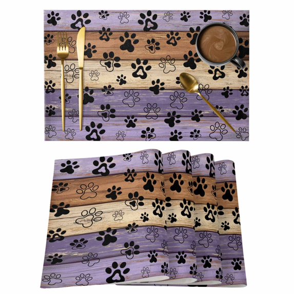 Placemats 1 Pack, Purple Brown Woven Placemat, Linen Place Mats for Kitchen/Dining Tables, Rustic Farmhouse Dog Paw Vintage Washable Table Mats for Party
