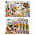 thumbnail image 1 of Placemats 1 Pack, Spring Dog Woven Placemat, Linen Place Mats for Kitchen/Dining Tables, Rustic Watercolor Botanical Floral Sunflower Washable Table Mats for Party, 1 of 8