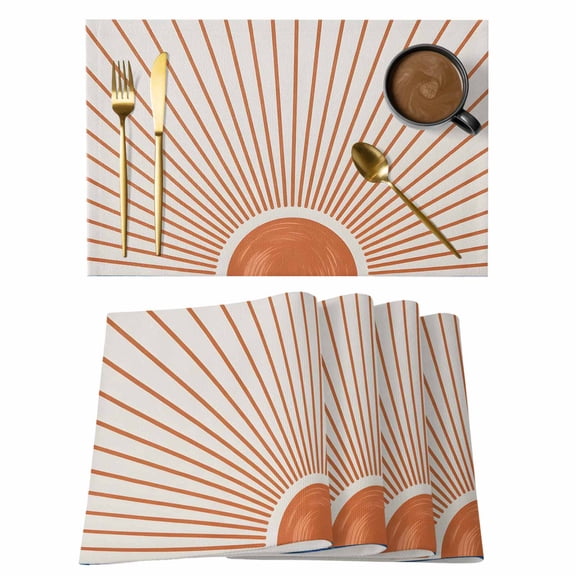 Placemats 1 Pack, Sunlight Lines Woven Placemat, Linen Place Mats for Kitchen/Dining Tables, Orange Sunset Abstract Striped Art Washable Table Mats for Party