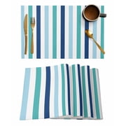 Placemats 1 Pack, Teal Blue Stripe Woven Placemat, Linen Place Mats for Kitchen/Dining Tables, Ombre Geometric Green Vertical Striped Washable Table Mats for Party