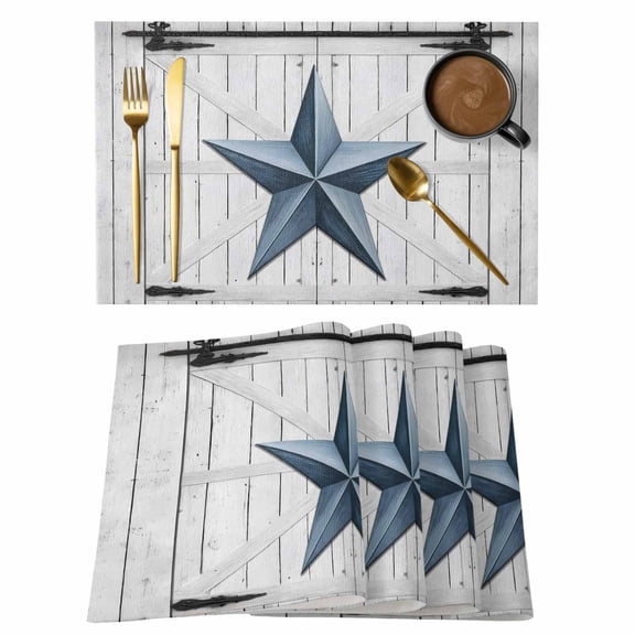 Placemats 1 Pack, Texas Star Vintage Woven Placemat, Linen Place Mats for Kitchen/Dining Tables, Navy Blue Wooden Retro Washable Table Mats for Party