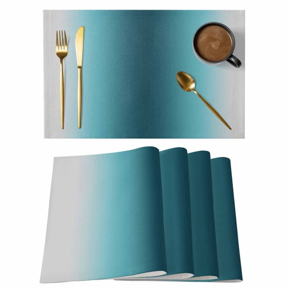 Placemats 1 Pack, Turquoise Grey Ombre Woven Placemat, Linen Place Mats for Kitchen/Dining Tables, Farmhouse Gradient Minimalist Washable Table Mats for Party