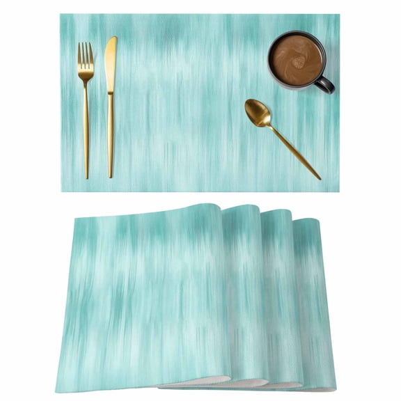 Placemats 1 Pack, Turquoise Woven Placemat, Linen Place Mats for Kitchen/Dining Tables, Modern Abstract Art Ombre Striped Washable Table Mats for Party