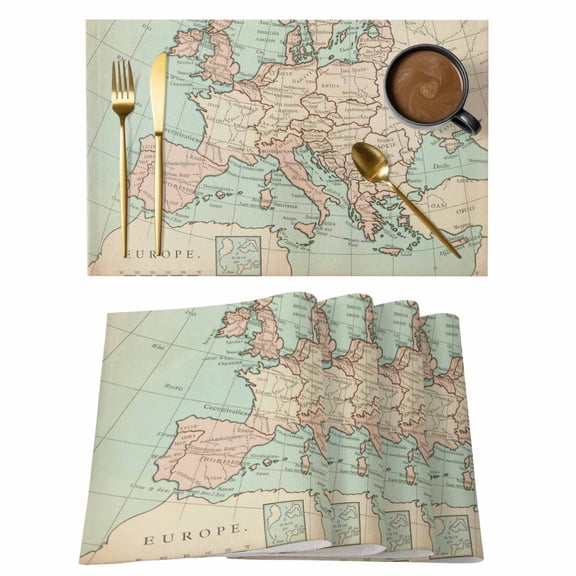 Placemats 1 Pack, Vintage Map Woven Placemat, Linen Place Mats for Kitchen/Dining Tables, Western Retro Art Maps Washable Table Mats for Party