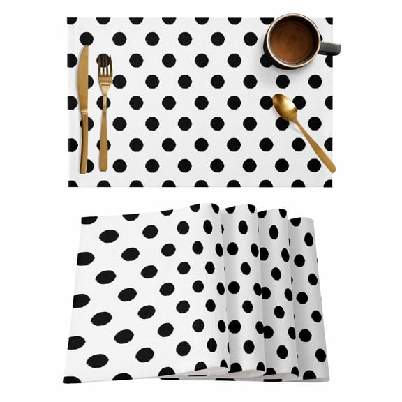 Placemats 1 Pack, Wave Point Black Woven Placemat, Linen Place Mats for Kitchen/Dining Tables, Modern Minimalist Geometric Washable Table Mats for Party