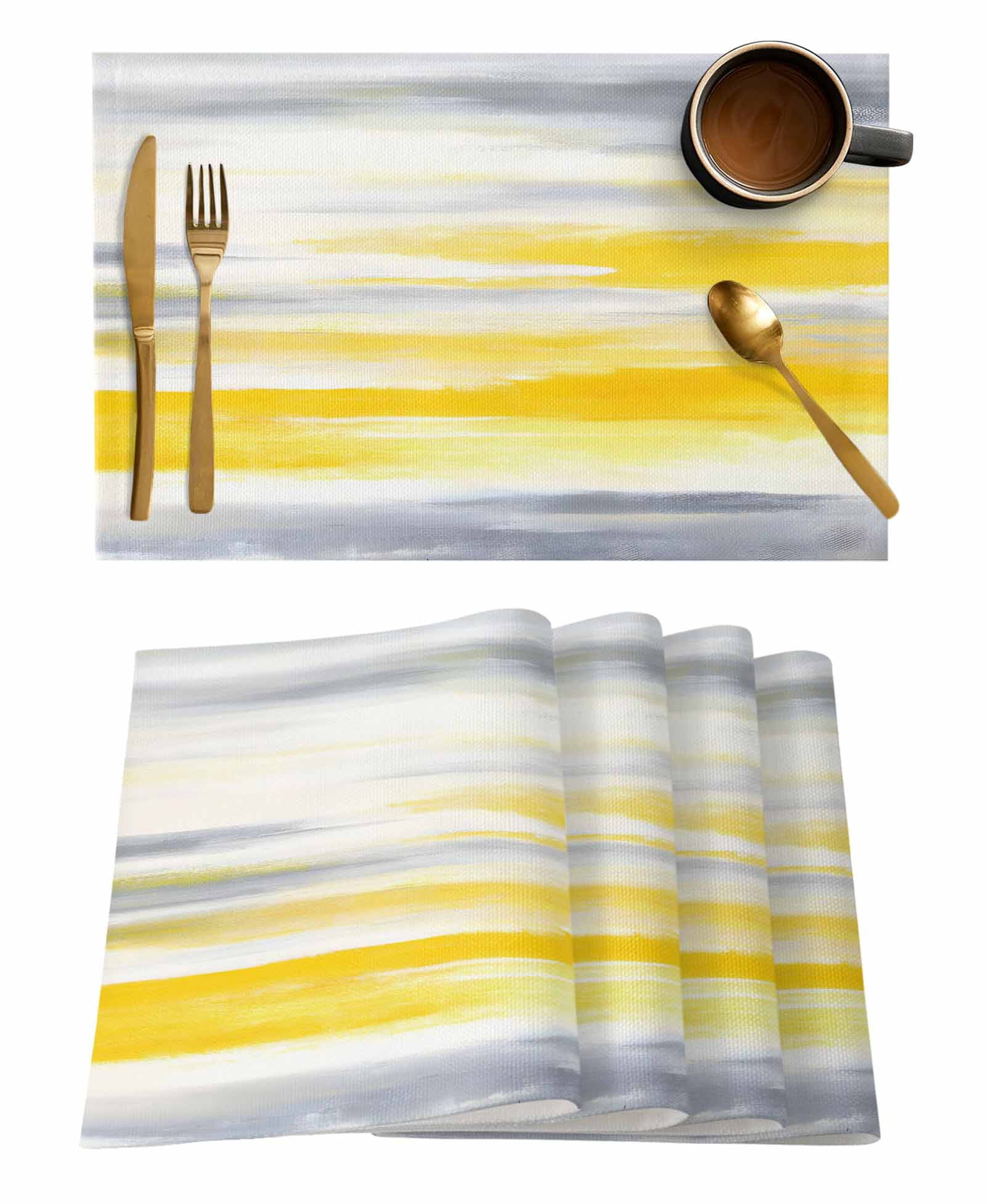 Placemats 1 Pack, Yellow Grey Woven Placemat, Linen Place Mats for ...