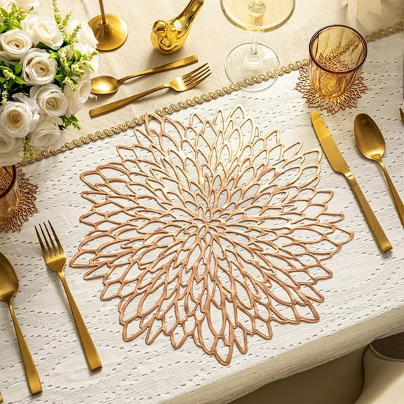 Placemats 15 inch Pressed Vinyl Round Table Mates for Dining Table Set of 2, Washable and Wipeable Kitchen Place Mat for Holiday Wedding Dinner Table Decoration Mat