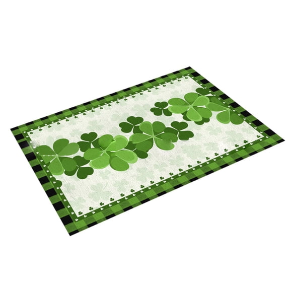Placemats 1PCS, St Patrick's Day Spring Clover Green White Check Lattice Washable Placemats for Kitchen Dining Table Holiday Home Decoration