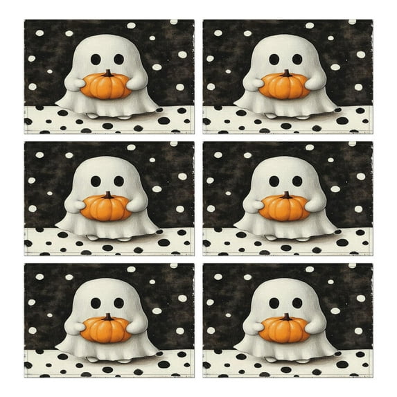 Placemats 6 Pack Cute Ghost Evil Pumpkin Halloween Table Mat Durable No Slip Table Mats for Party Kitchen Dining Decoration 12x18in Seasonal Fall Holiday Table Mats