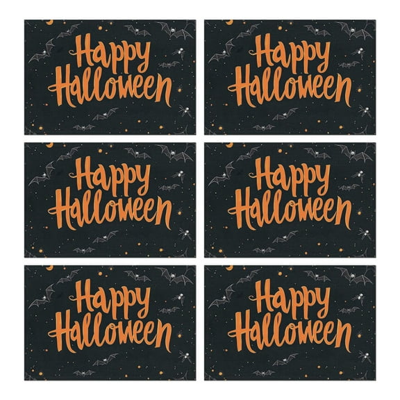 Placemats 6 Pack Happy Halloween Bat Spider Place Mats Washable Anti-Skid Table Mats for Halloween Dining Table Accessories Farmhouse Spooky Halloween Dining Table Mats