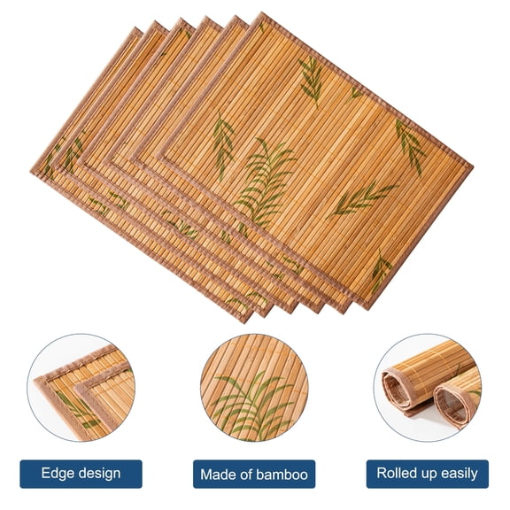 Placemats , Bamboo Table Mats Set with Leaf Pattern, Woven Placemat, Washable Heat-Resistant Place Mats for Kitchen