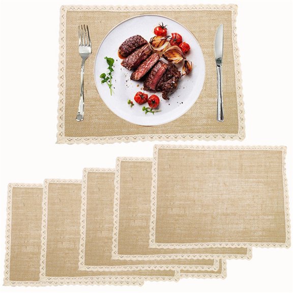 Placemats and Beige Lace Jute Rustic Farmhouse Table Mats Table Decor & One of Life's Little Home Luxuries for Special Occasions, Parties, Weddings, BBQ's, Holidays (Set of 6)