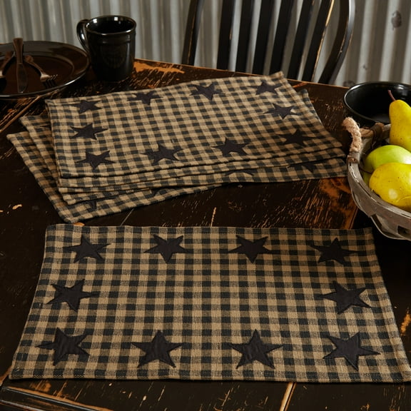 Placemats Black Star Primitive 12x18 Set of 6 Rect Kitchen Decor