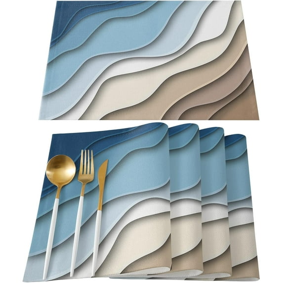 Placemats Blue Brown Modern Geometric Place Mats for Dining Room Dinner Table Ombre Blue Abstract Washable Table Mats Kitchen Decorations Set of 4