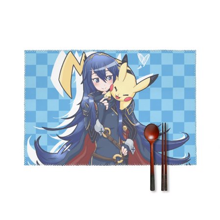 Placemats Cartoon Pokemon Lover Place Mats Set of 6, Cartoon Illustration of Funny Anime in Various Sizes And Sides Graphic, Washable Fabric Placemats for Dining Room Kitchen Table Decor