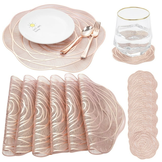 Walmart Rose Golden Placemats and Coasters Set of 6, HeatResistant PVC