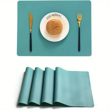 Placemats for Dining Table, Heat Resistant Table Placemat Set of 4, Waterproof Placemats Wipeable Kitchen Table Place Mats Reusable, Easy to Clean- Green
