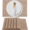 thumbnail image 1 of Placemats for Dining Table Set of 6 Woven Vinyl Plastic Place Mats Non-Slip Heat Insulation Stain Resistant Table Mats Washable Easy Clean Placemats (Linen Yellow), 1 of 6
