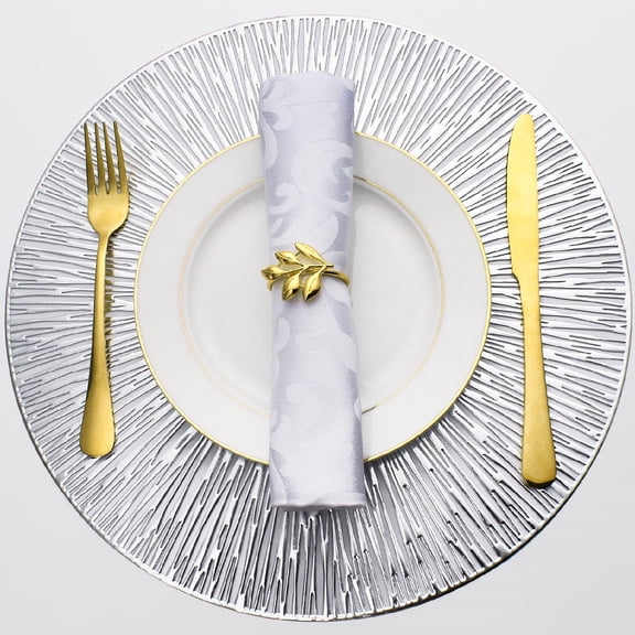 Placemats for Dining Table Set of 8 Round Hollow Out Table Mats Pressed Metallic Vinyl Plastic Place Mats Table Decoration for Holiday Wedding Accent Centerpiece(Silver Radial