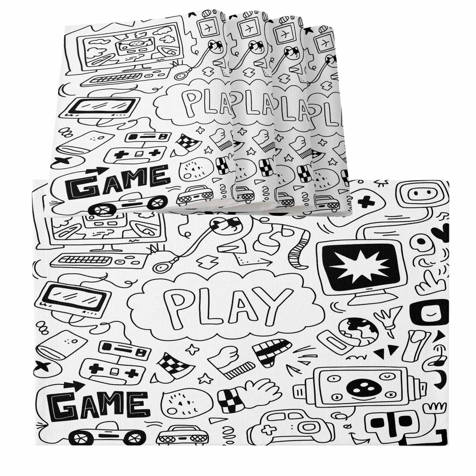 Computer Placemat Placemats for Dinning Table Set of 12, Black White Video Game Console ...