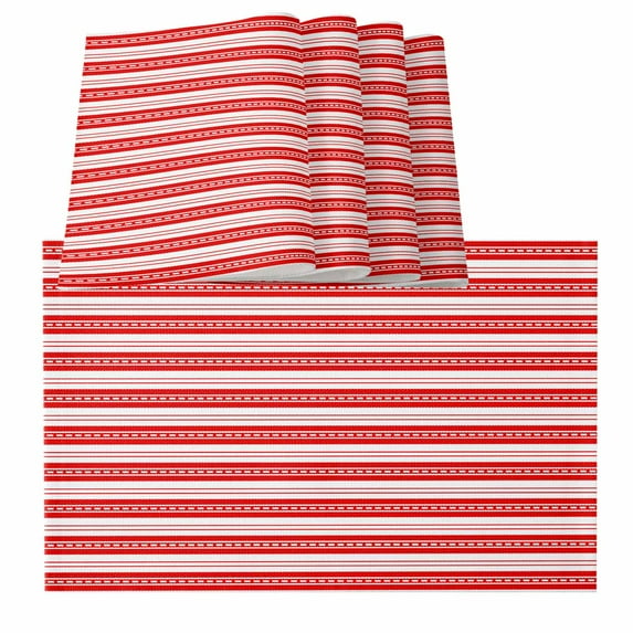 Placemats for Dinning Table Set of 12, Boho Red Stripe Abstract Geometric White Minimalist Burlap Kitchen Place Mats Waterproof Cloth Table Mats, Indoor Outdoor Placemats Easy Clean Dinner Decor